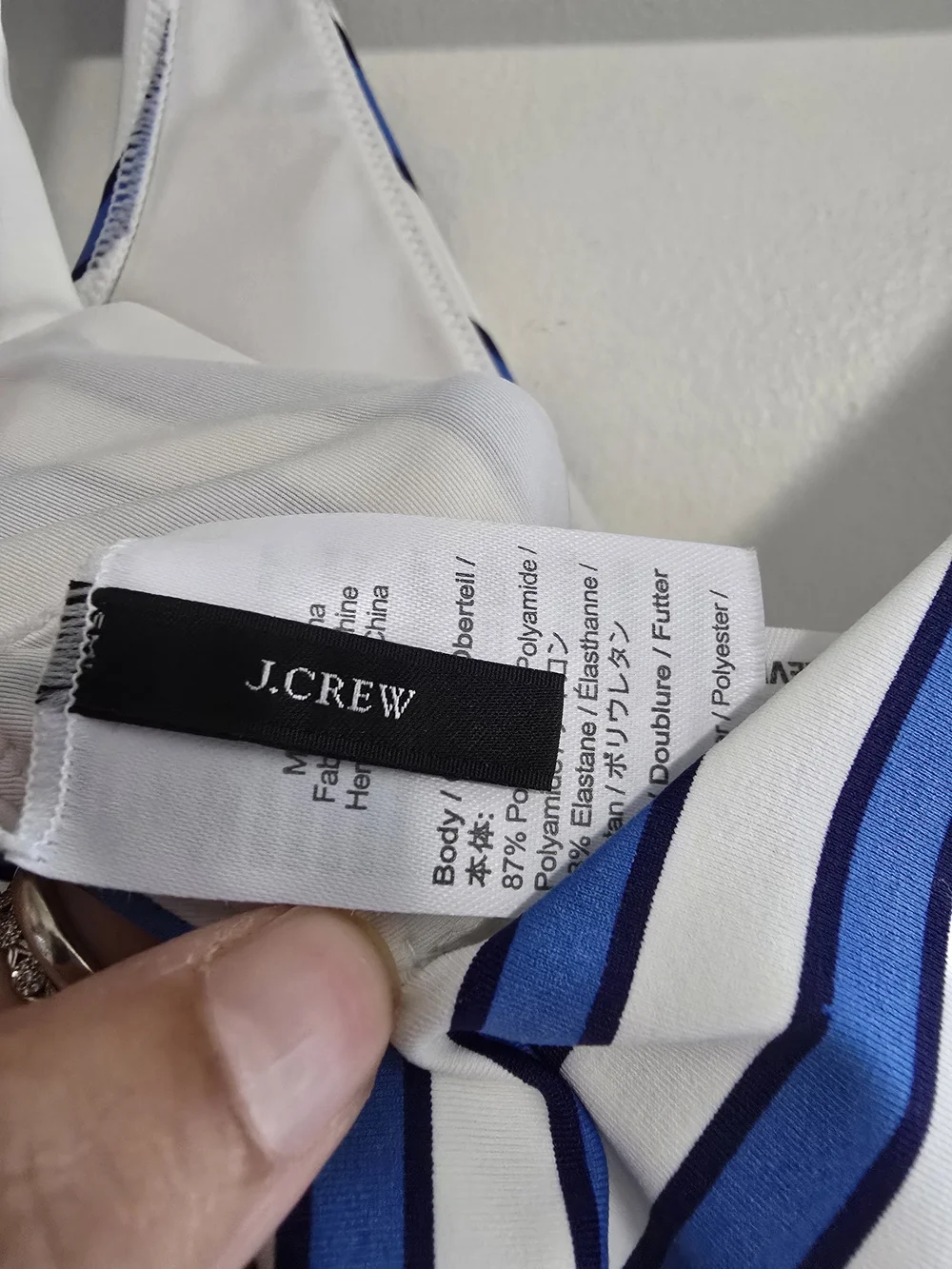 J. Crew tie shoulder one piece in cabana stripe swimsuit blue white retro Pinup